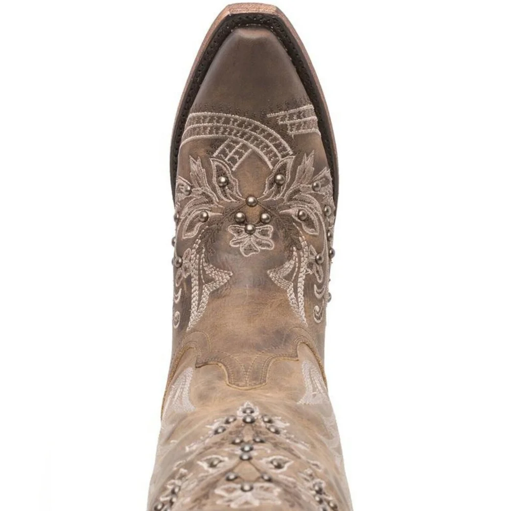 Lane Santorini Women's Embroidered Taupe Western Heeled Boot - Picture 6 of 15